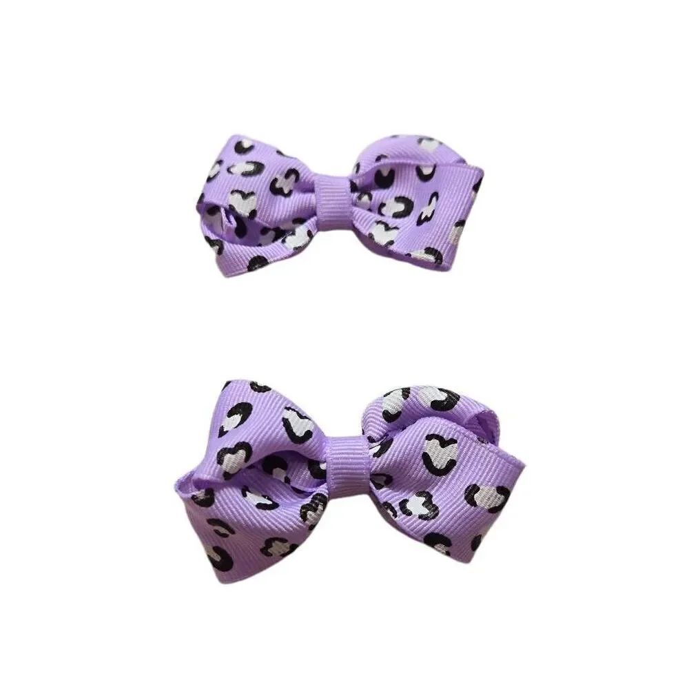 2 Purple Leopard bows, 3" pigtails